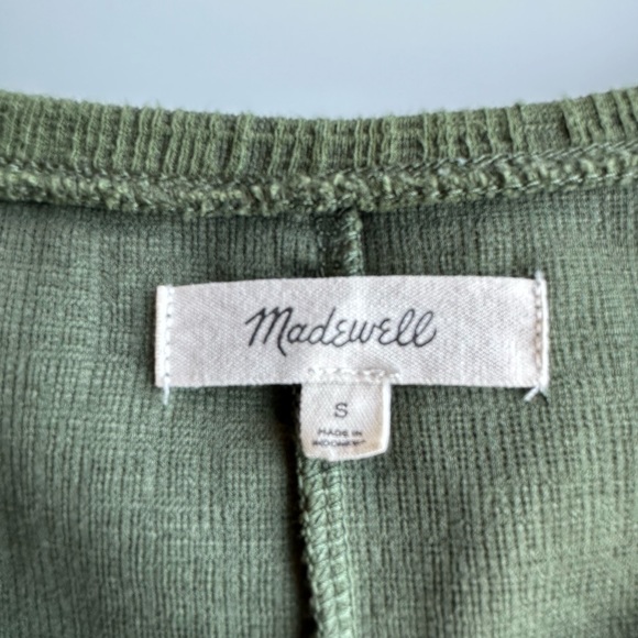 Madewell Palm Tree Crosshatch Puff-Sleeve Faux-Wrap Dress Green - Picture 8 of 9